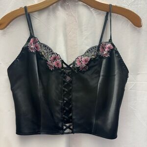 Victoria's Secret Black Floral Lace-Up Cami
